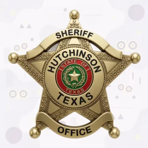 Hutchinson County Sheriff Satin Gold Scrollwork Star Metal Badge