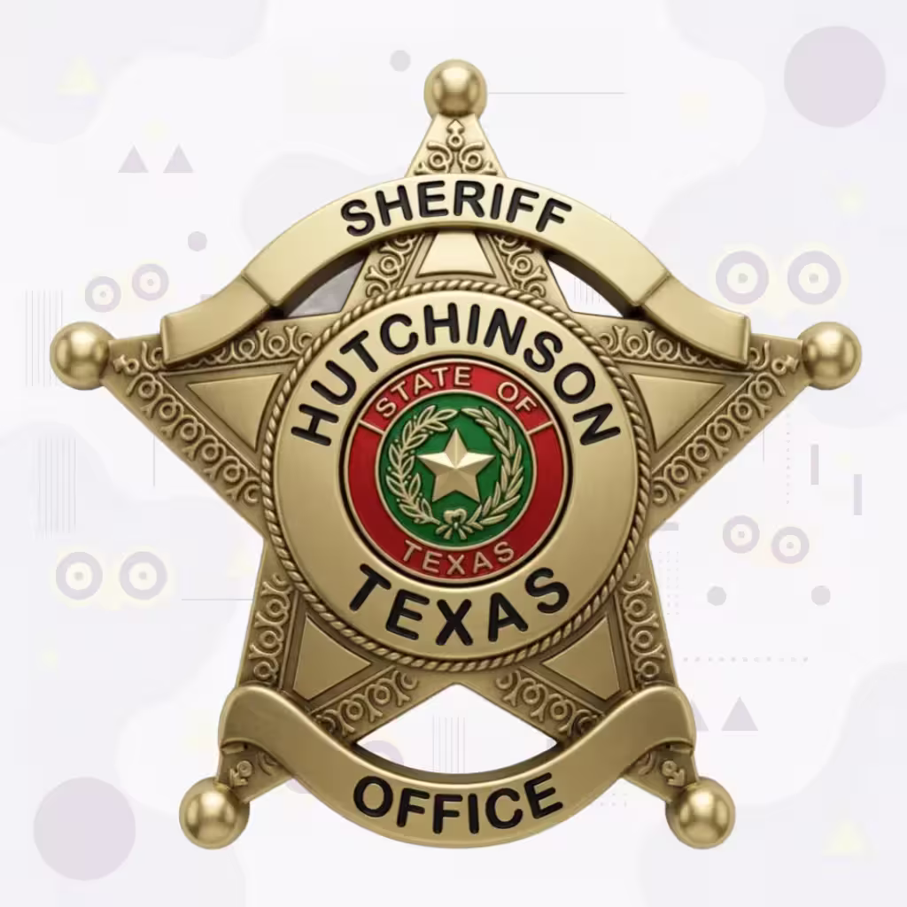 Hutchinson County Sheriff Satin Gold Scrollwork Star Metal Badge