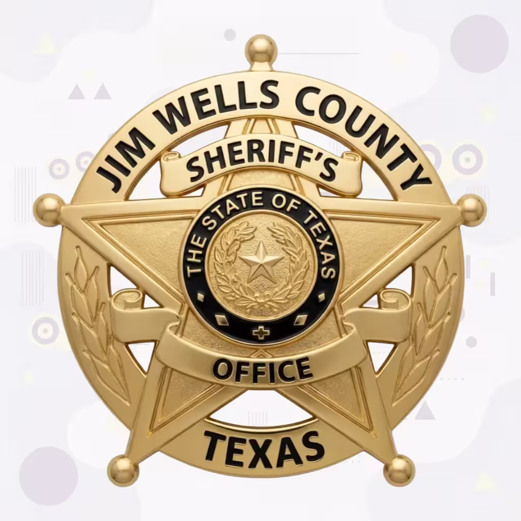 Jim Wells County Sheriff Gold Star on Laurel Ring Metal Badge