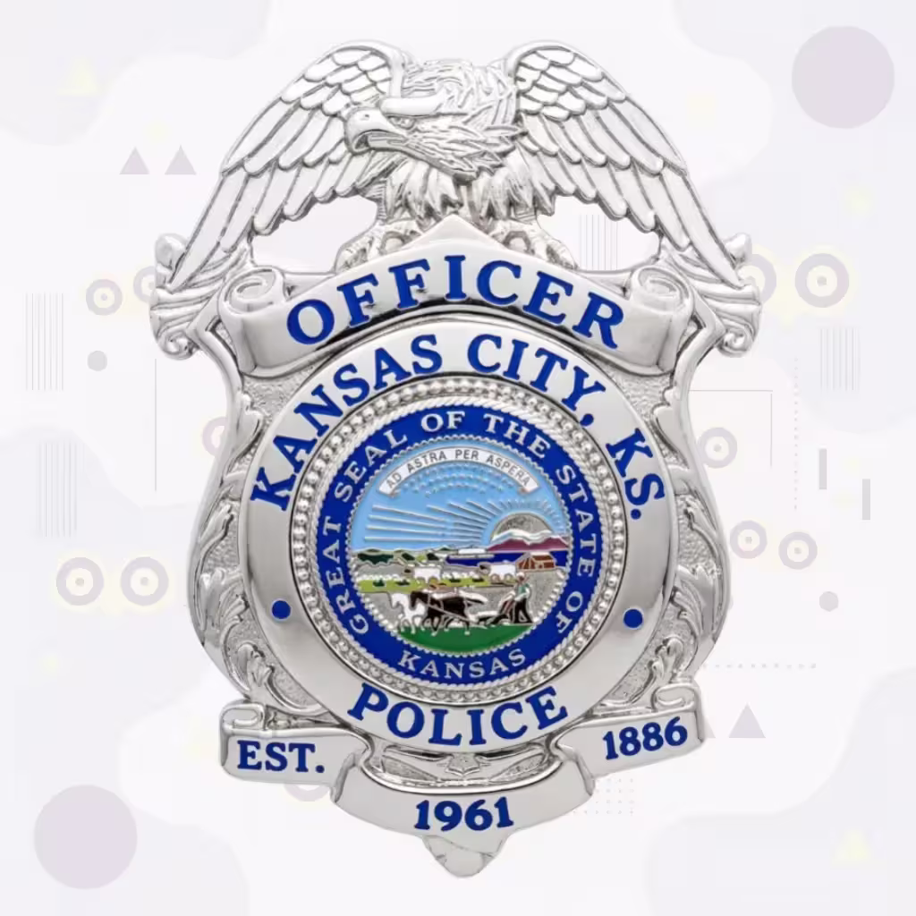 Kansas City Kansas Police Silver Eagle Shield Metal Badge