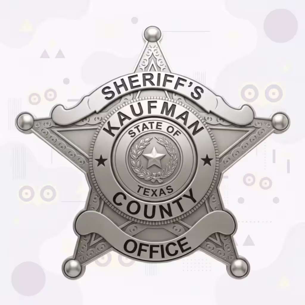 Kaufman County Sheriff Tonal Silver Scrollwork Star Metal Badge