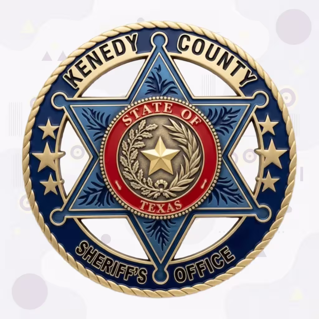Kenedy County Sheriff Blue Enamel Star-in-Ring Metal Badge