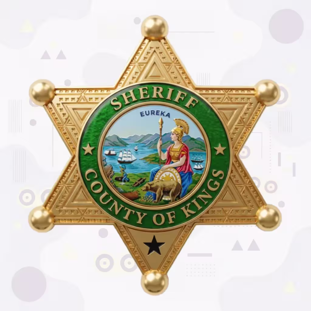 Kings County Sheriff Green Ring Six-Point Star Metal Badge
