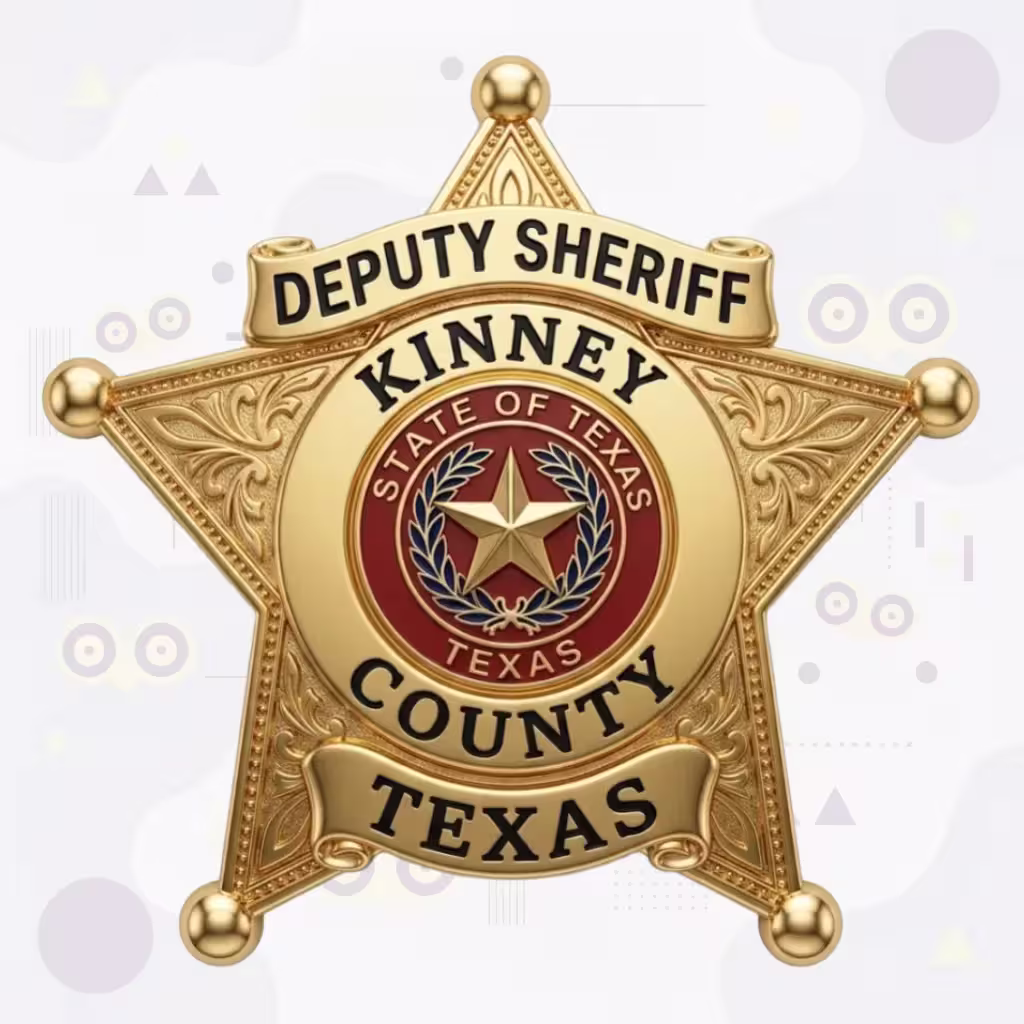 Kinney County Deputy Sheriff Gold Scrollwork Star Metal Badge