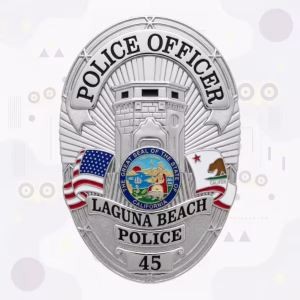 Laguna Beach Police Officer Silver Tower Metal Badge