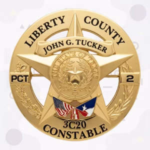 Liberty County Constable Precinct 2 Badge with Crossed US and Texas Flags and Gold Star-in-Ring