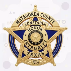Matagorda County Constable Precinct 4 Badge with Blue Enamel Star Arms and Gold Star-in-Ring