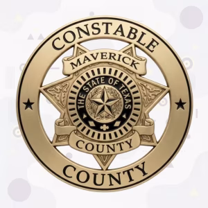 Maverick County Constable Badge with Black Enamel Texas Seal and Antique Gold Cut-Out Star