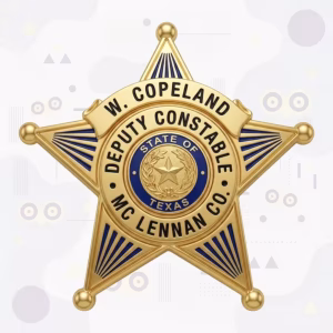 McLennan County Deputy Constable Badge with Blue Texas Seal and Gold Fan-Ray Star