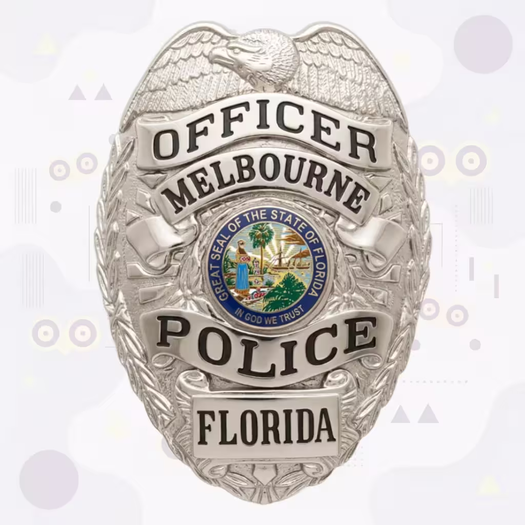 Melbourne Police Silver Eagle Florida Seal Metal Badge