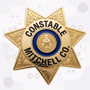 Mitchell County Constable Badge with Blue Enamel Seal and Gold Seven-Point Star