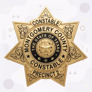 Montgomery County Constable Precinct 2 Badge with Black Enamel Texas Seal and Gold Seven-Point Star