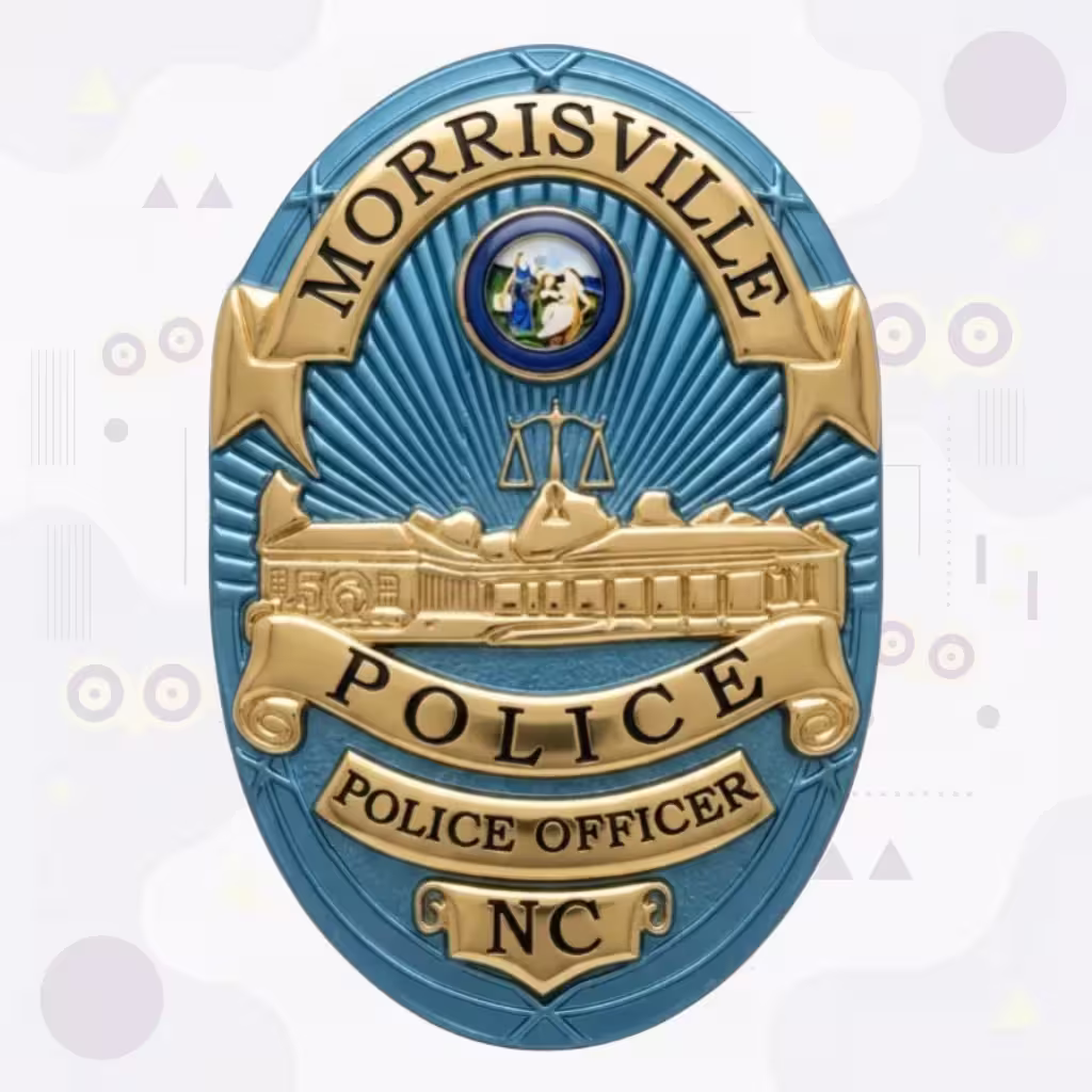 Morrisville Police Teal Oval North Carolina Seal Metal Badge