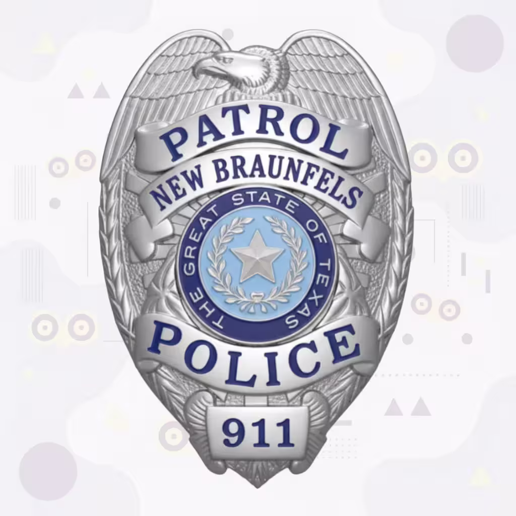 New Braunfels Police Patrol Silver Eagle Laurel Metal Badge