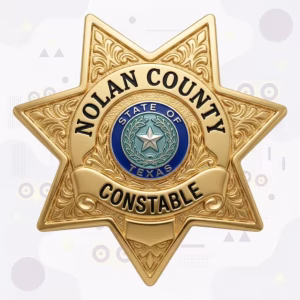 Nolan County Constable Badge with Blue and Green Texas Seal and Gold Seven-Point Star