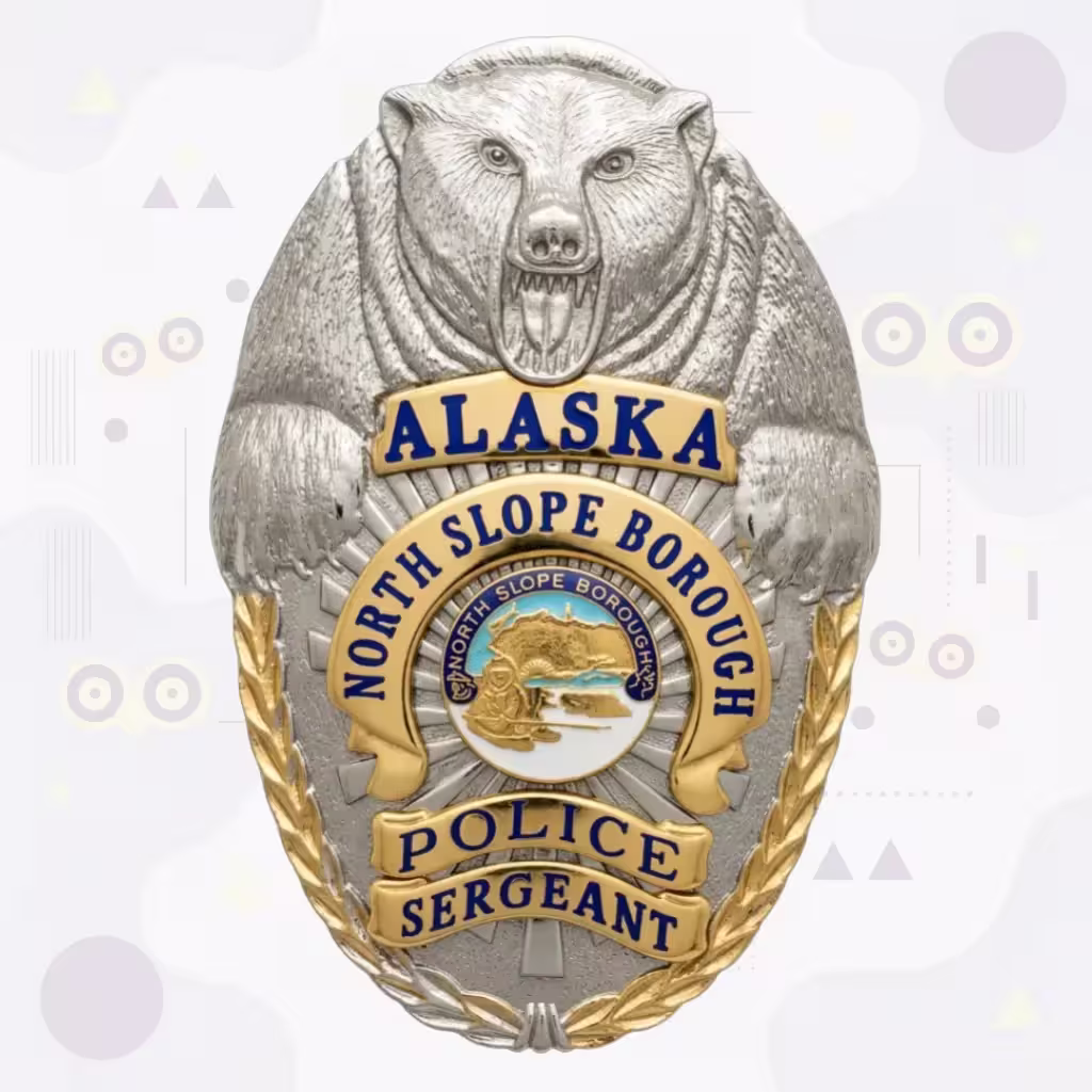 North Slope Borough Police Silver Polar Bear Oval Metal Badge