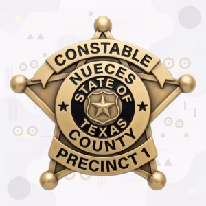 Nueces County Constable Precinct 1 Badge with Black Enamel Texas Seal and Antique Gold Star