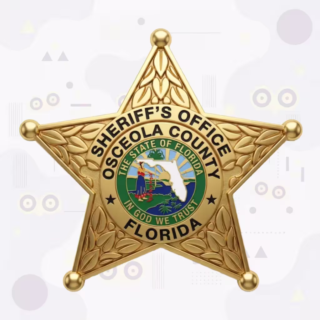 Osceola County Sheriff Gold Laurel Florida Seal Metal Badge