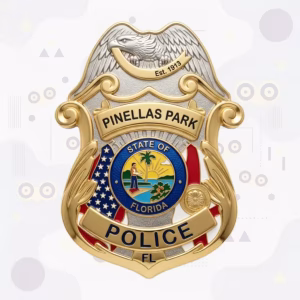 Pinellas Park Police Two-Tone Scrollwork Metal Badge