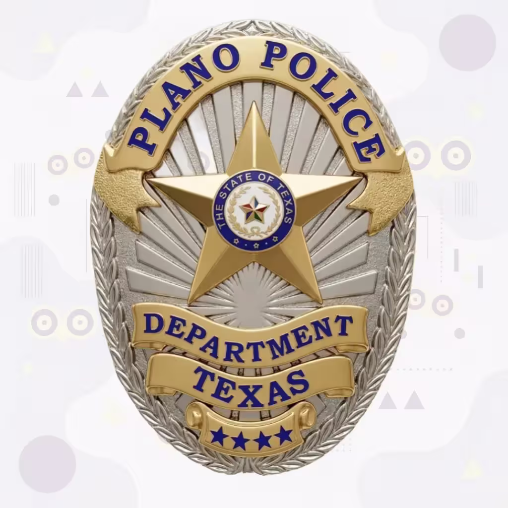 Plano Police Two-Tone Oval Texas Star Metal Badge