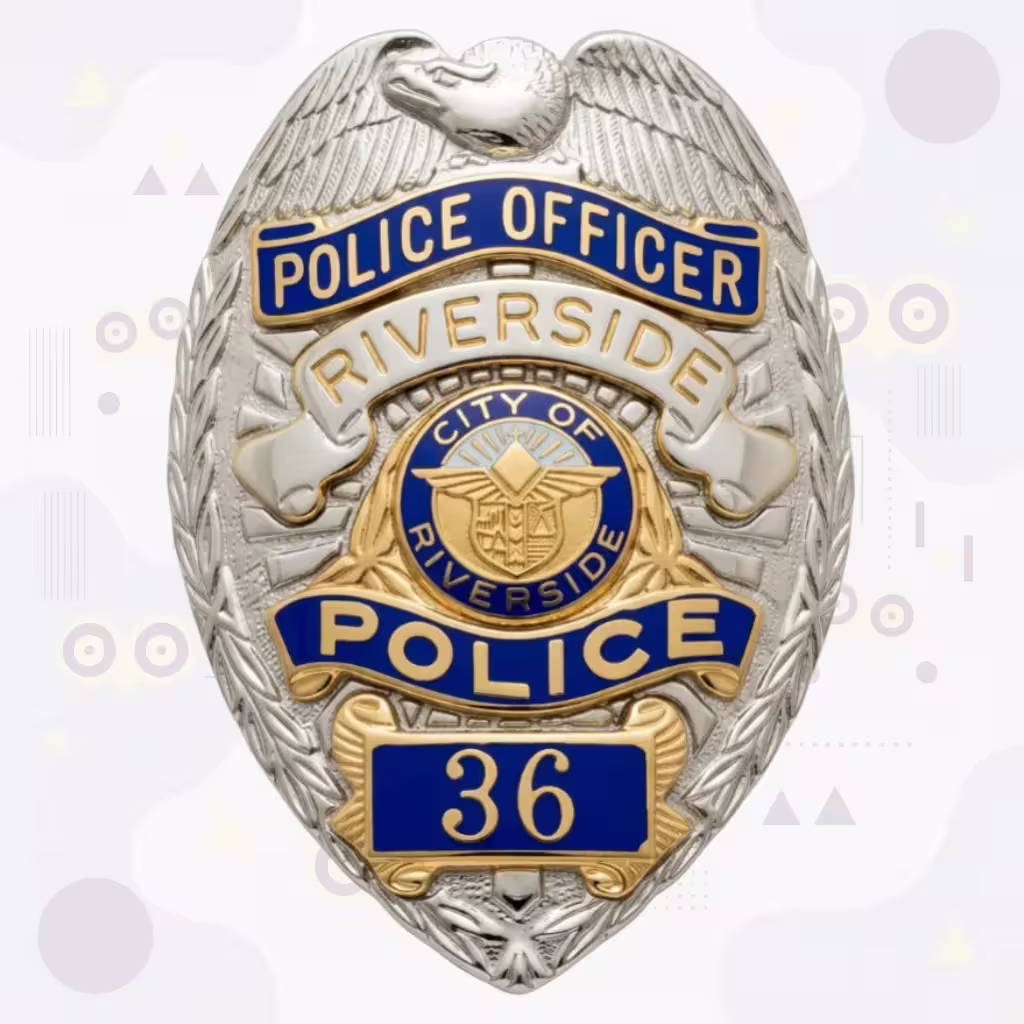 Riverside Police Silver Eagle City Seal Metal Badge