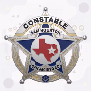 San Jacinto County Constable Badge with Red Texas Map and Blue Enamel Star-in-Ring