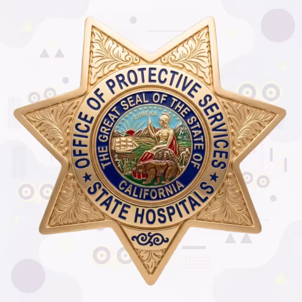 California State Hospitals Office of Protective Services Seven-Point Star Metal Badge