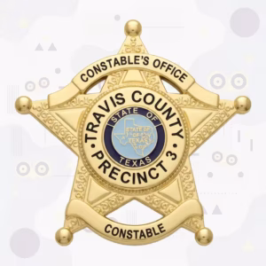 Travis County Constable Precinct 3 Badge with Texas Map Seal and Gold Five-Point Star