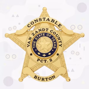Van Zandt County Constable Precinct 2 Badge with Gold Texas Map Seal and Engraved Star