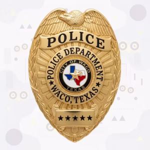 Waco Police Department Gold Sunburst Oval Metal Badge