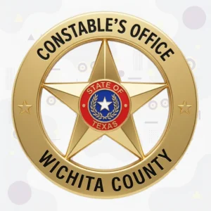 Wichita County Constable Badge with Red and Blue Texas Seal and Gold Cut-Out Star