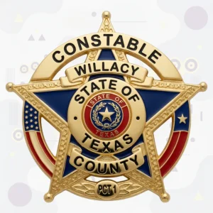 Willacy County Constable Precinct 1 Badge with Blue Enamel Star Arms and Flag Panels
