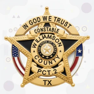 Williamson County Constable Precinct 2 Badge with Black Enamel Star Arms and Flag Panels