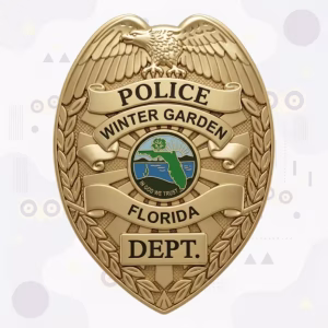 Winter Garden Police Gold Laurel Shield Metal Badge