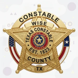 Wise County Constable Badge with US and Texas Flag Panels and Gold Star-in-Ring