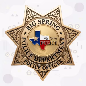 Big Spring Police Badge with Flag-Filled Texas Map and Seven-Point Star