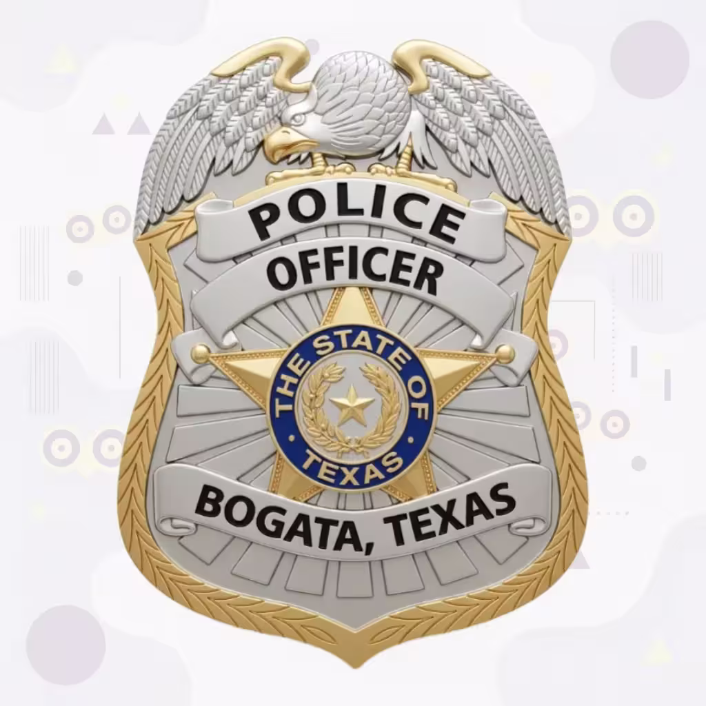 Bogata Police Badge with Two-Tone Eagle-Top Shield and Gold Star