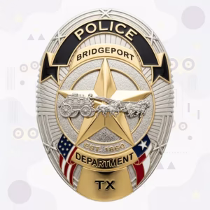 Bridgeport Police Badge with Gold Star and Silver Stagecoach Relief