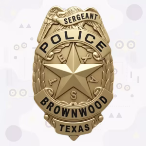 Brownwood Police Badge with Antique Gold Eagle-Top Shield and TEXAS Star