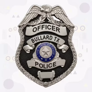 Bullard Police Badge with Silver Eagle-Top Shield and Black Textured Field