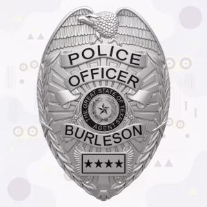 Burleson Police Badge with Silver Eagle-Top Shield and Four-Star Rank Plate