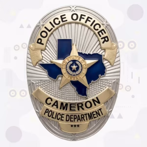Cameron Police Badge with Two-Tone Oval and Blue Enamel Texas Map
