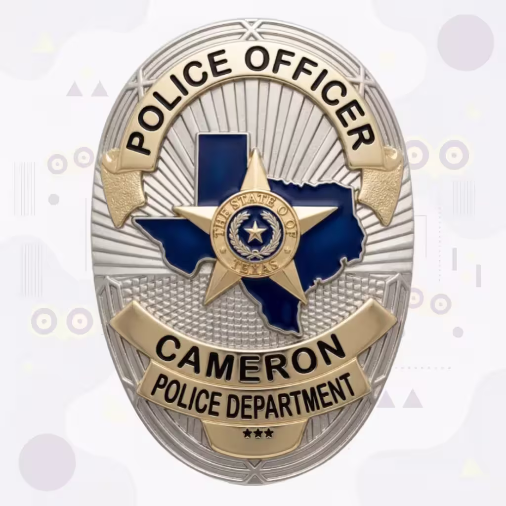 Cameron Police Badge with Two-Tone Oval and Blue Enamel Texas Map