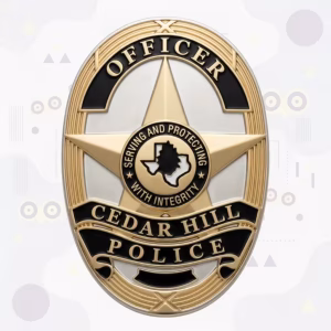 Cedar Hill Police Badge with Two-Tone Oval, Gold Star and Black Motto Disc