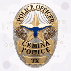 Celina Police Badge with Two-Tone Oval, Gold Star and Blue Longhorn