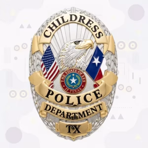 Childress Police Badge with Two-Tone Laurel Oval, Eagle Head and Flags