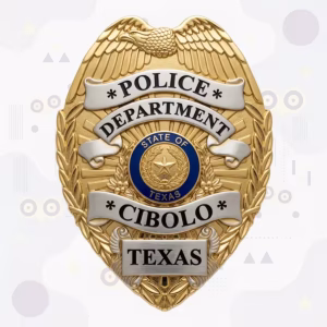 Cibolo Police Badge with Two-Tone Eagle-Top Shield and Blue Texas Seal