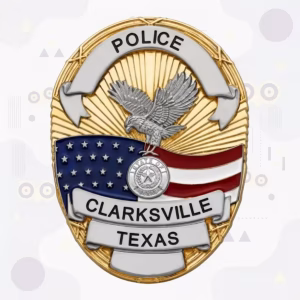 Clarksville Police Badge with Two-Tone Oval, Flying Eagle and US Flag
