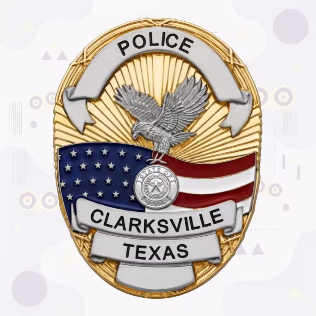 Clarksville Police Badge with Two-Tone Oval, Flying Eagle and US Flag