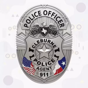 Cleburne Police Badge with Silver Oval, Eagle and TEXAS Star Shield
